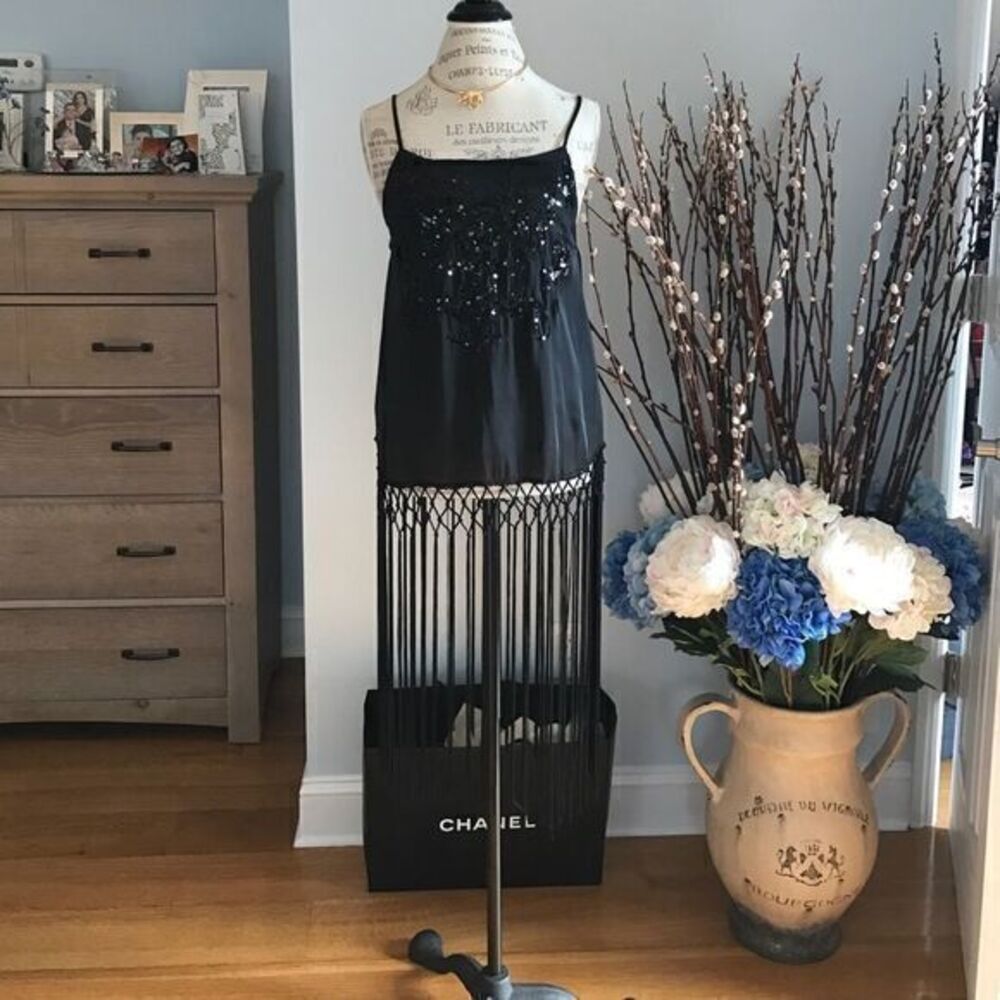 Forever21 Bohemian black beaded top tunic with fringes on the bottom